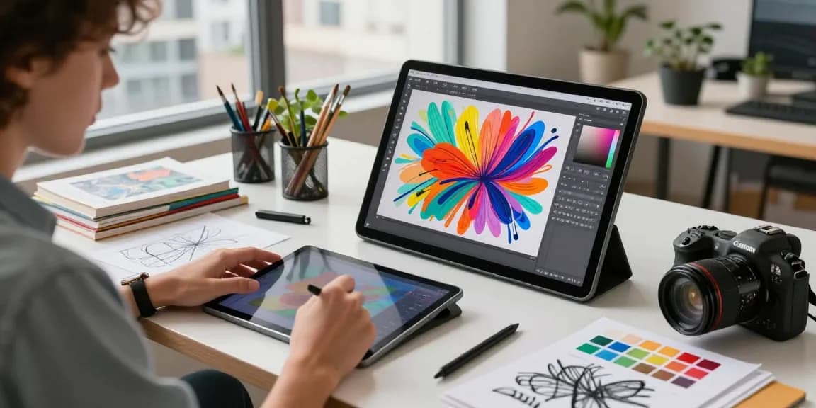 Creating vibrant designs with juicy ai in a modern art studio.
