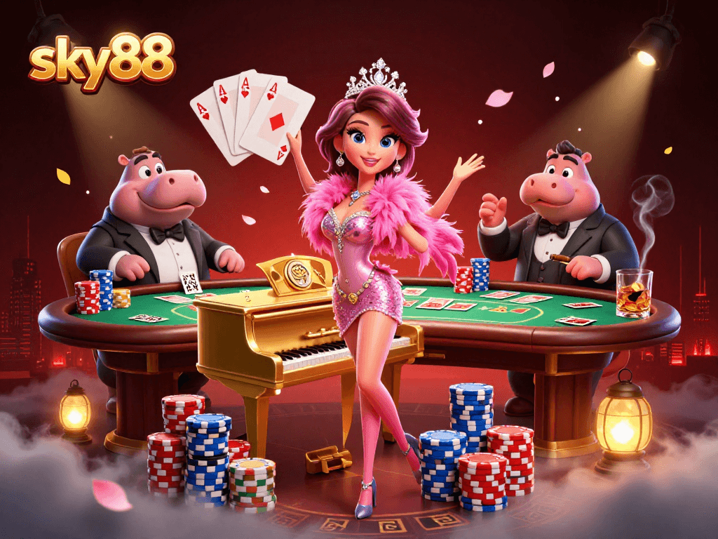 Engage in thrilling betting action at sky88 with vibrant casino elements and dynamic gaming atmosphere.