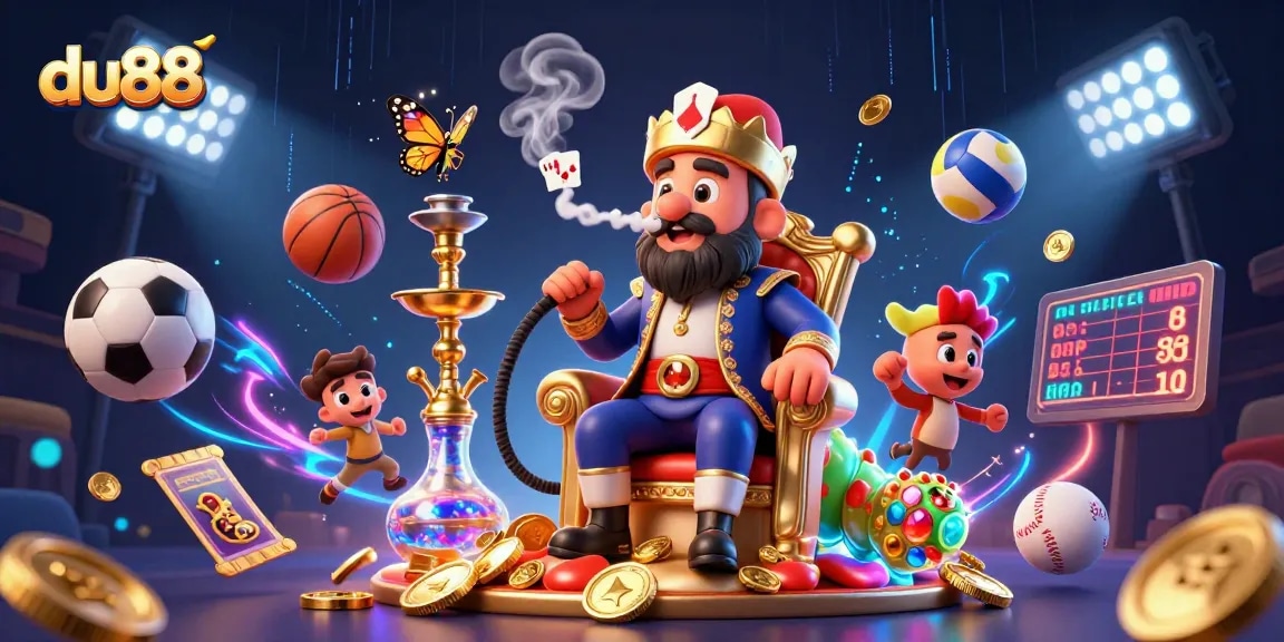 Win big with du88 Casino featuring vibrant 3D caterpillar and glowing sports elements