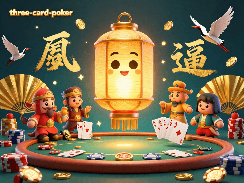 Experience thrilling three-card-poker action at a vibrant casino table filled with dynamic game elements.