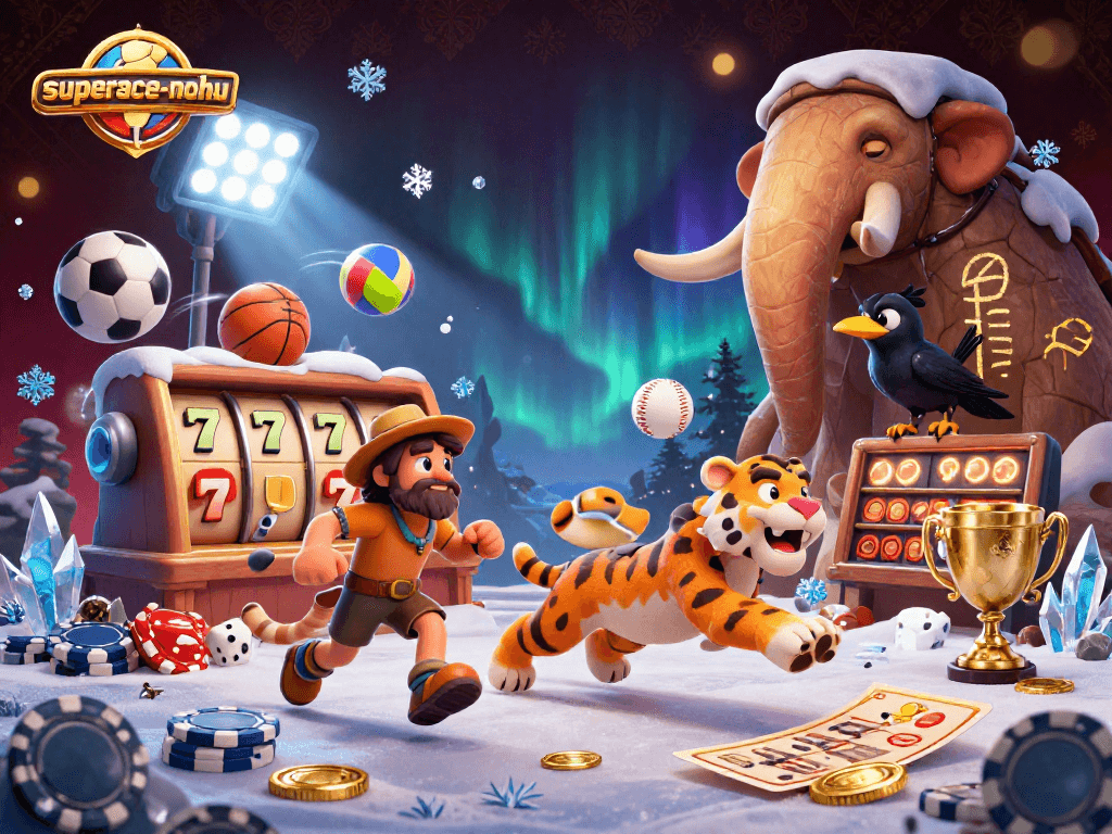 Experience thrilling gameplay at superace-nohu with a vibrant prehistoric casino scene featuring bold characters and dynamic elements.