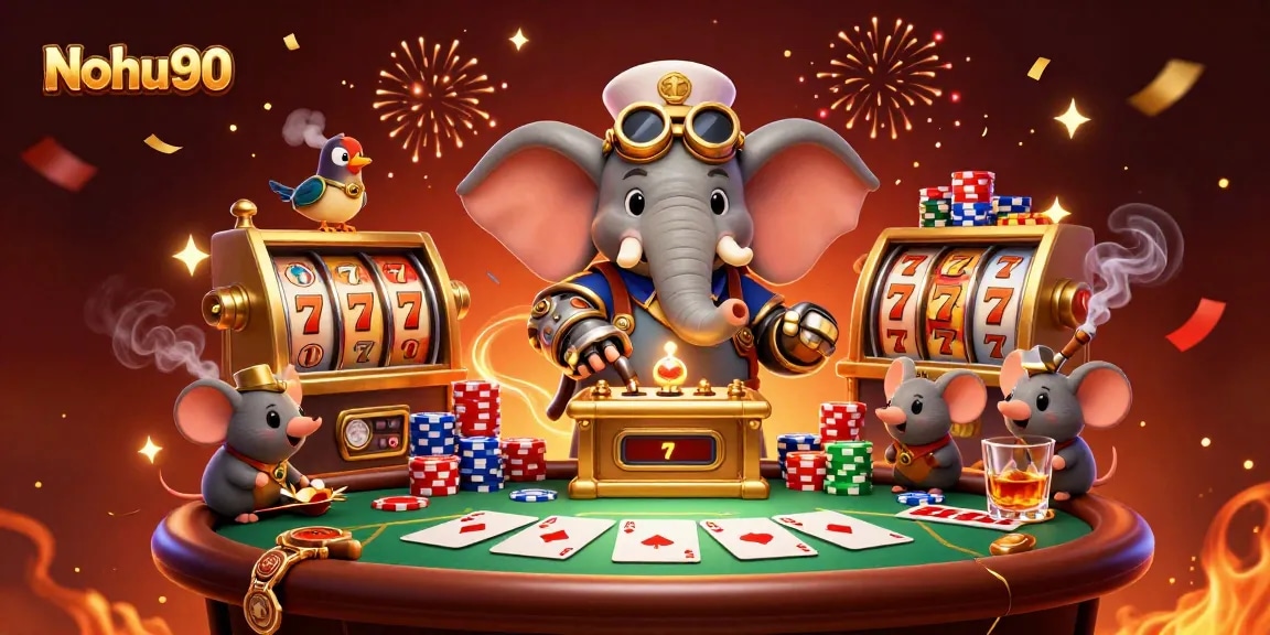 Nohu90 offers exhilarating casino action with steampunk charm surrounded by vibrant slot machines.