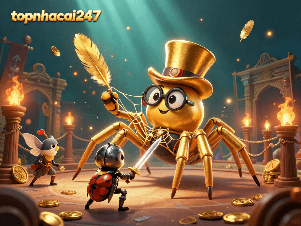 Engage in thrilling coin flips at topnhacai247 with vibrant characters and casino elements.
