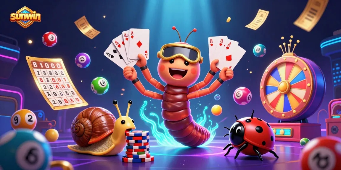 sunwin showcases vibrant casino excitement with a cartoon dealer and colorful game elements