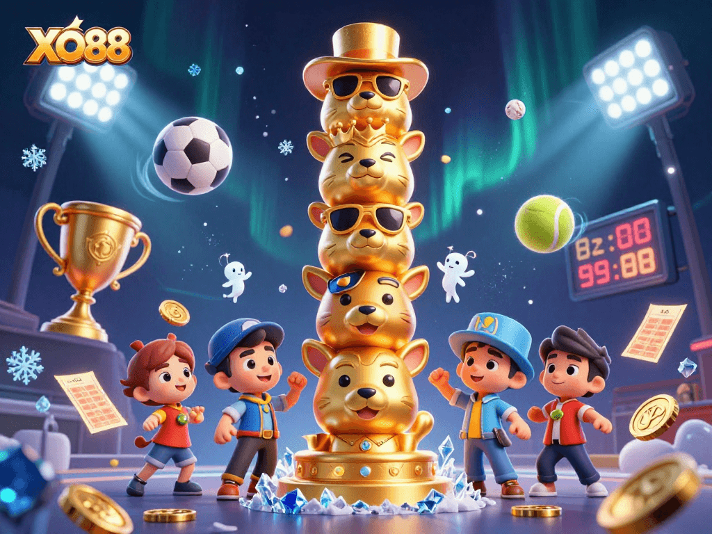 Engage with XO88's vibrant casino experience featuring animated elements and dynamic gaming themes.