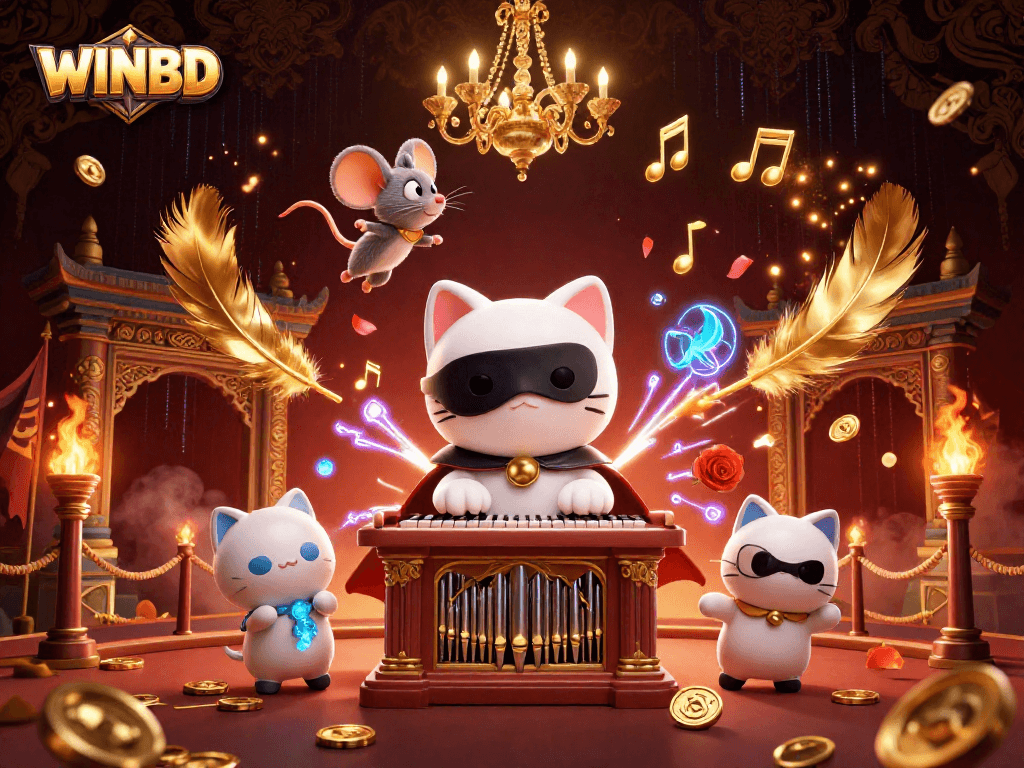 Engage with WINBD's thrilling gaming atmosphere featuring dynamic characters and vibrant casino elements.