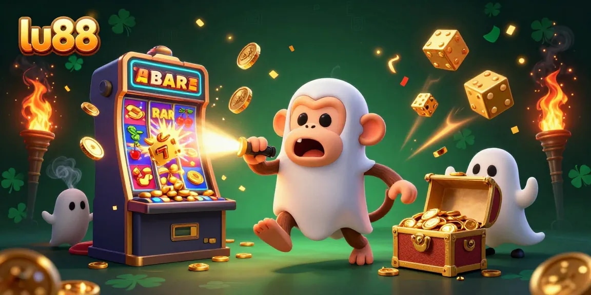 Experience thrilling casino action with lu88 featuring a playful ghost monkey juggling riches.