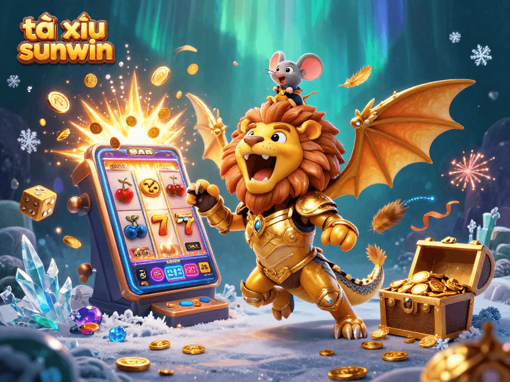 Play tài xỉu sunwin with excitement as golden coins burst from a dynamic slot machine