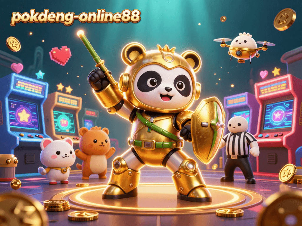 Engage in thrilling gameplay with pokdeng-online88 showcasing a dynamic panda character in a vibrant casino scene.
