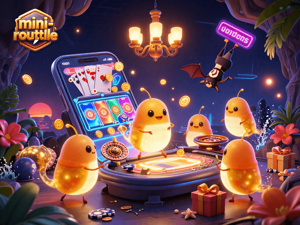Engage with the exciting mini-roulette gameplay in a vibrant cave casino scene.