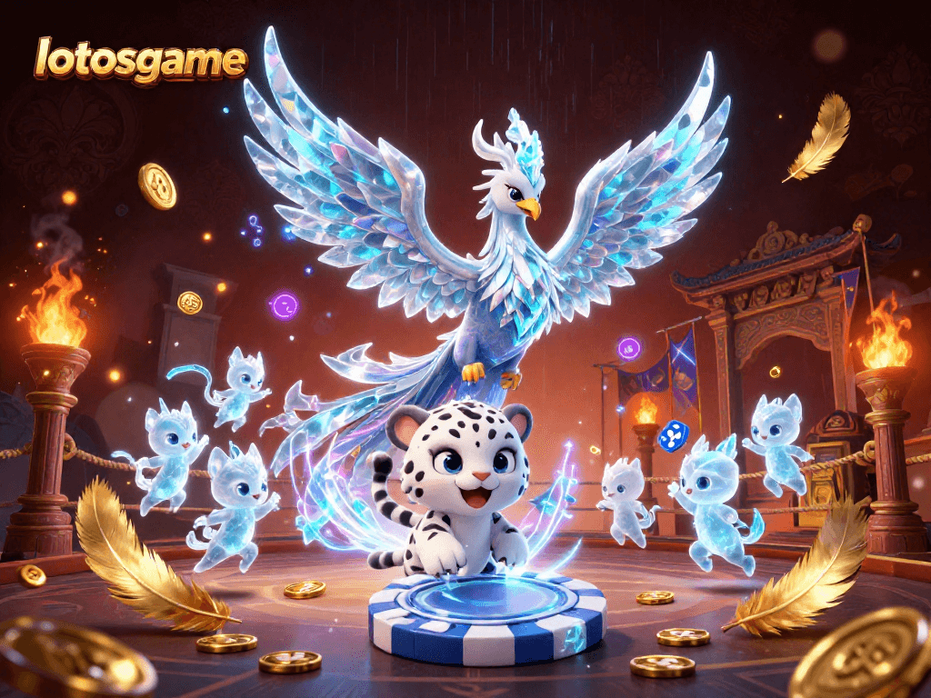 Experience thrilling gameplay with lotosgame featuring an ice phoenix, poker chip, and magical sprites.