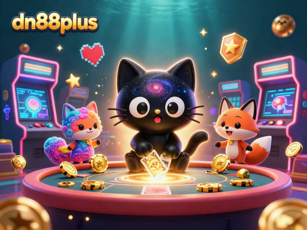 Engage with dn88plus at the vibrant cosmic casino, capturing winning moments with a black hole cat.