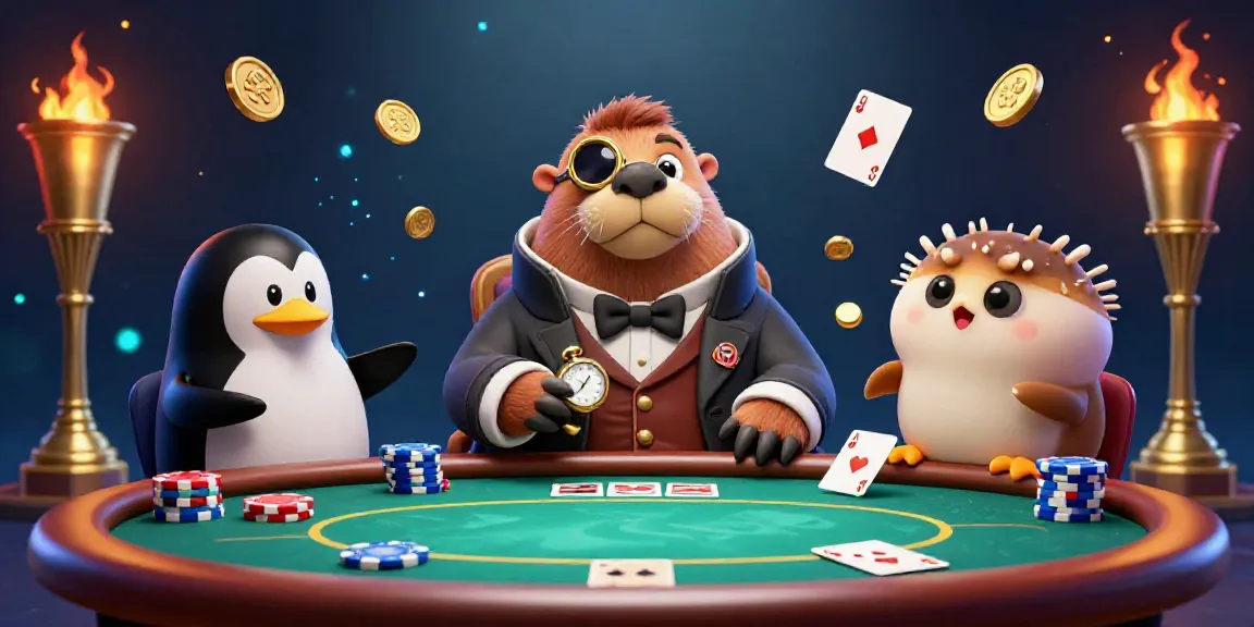8day's iconic walrus card player bluffs in a lively underwater poker game.