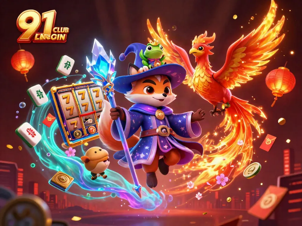 Experience the thrill with 91 CLUB LOGIN featuring mystical characters and vibrant casino elements.