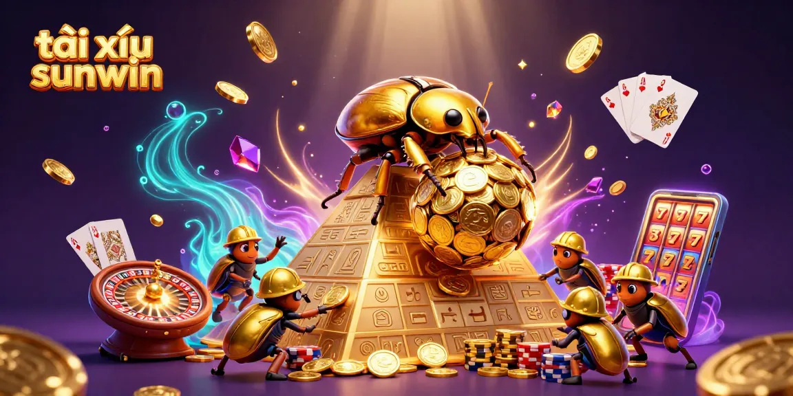 Experience thrilling moments with tài xỉu sunwin as golden beetles roll coins in a vibrant casino scene