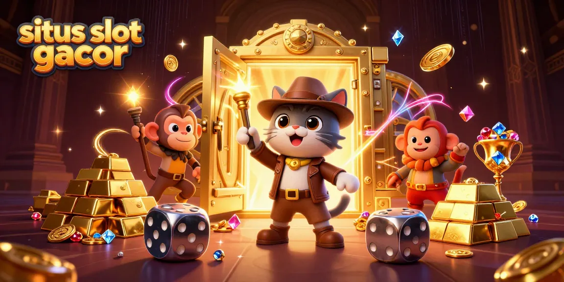 Experience the thrill of situs slot gacor with a creative 3D cat explorer in a vibrant treasure scene.