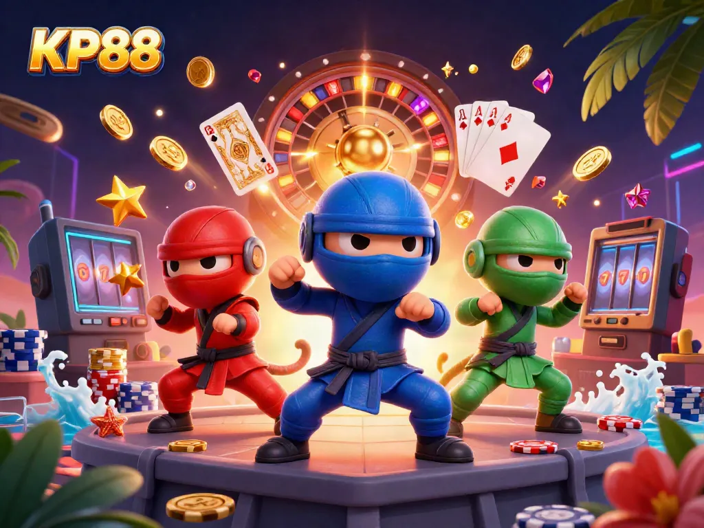 Experience thrilling gameplay at KP88 with a vibrant chameleon team and casino visuals.