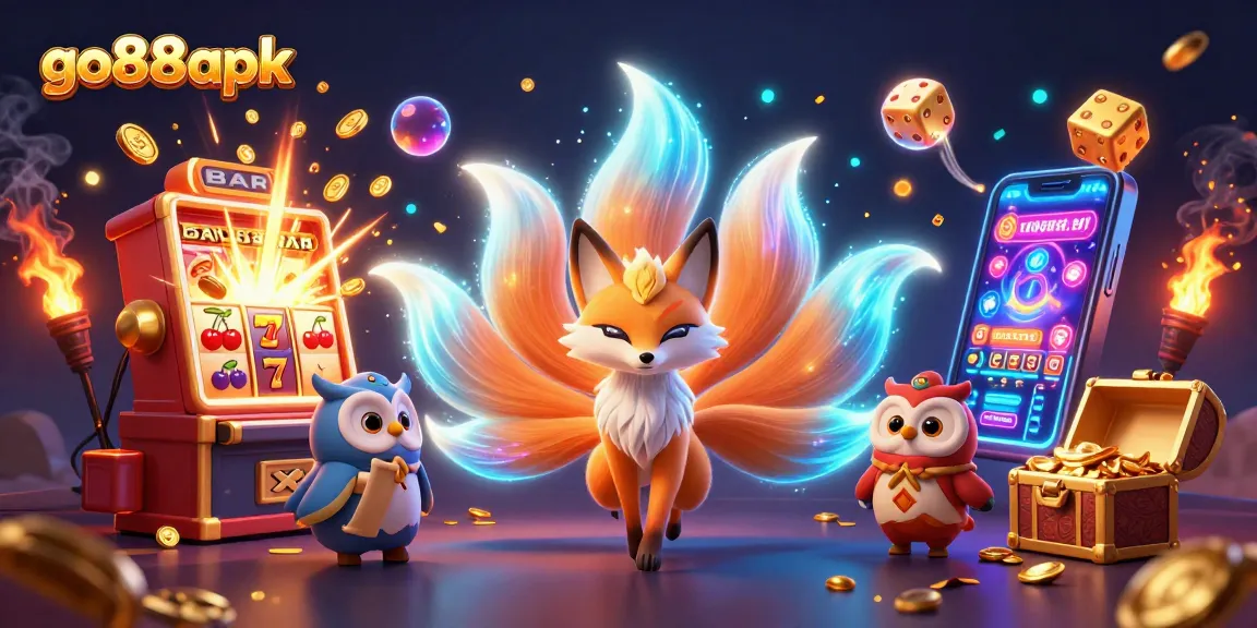 Experience the excitement of go88apk with a vibrant 3D casino scene bursting with colorful characters and jackpot winnings.