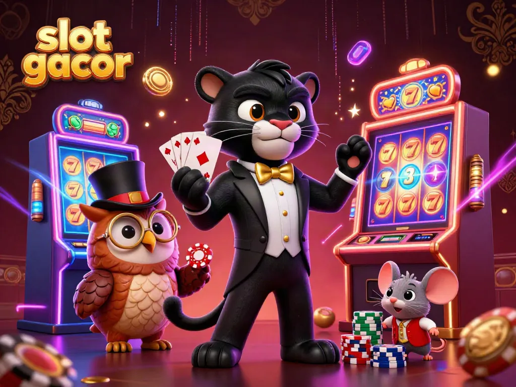 Play exciting slot gacor games with dynamic characters and vibrant casino elements in a dazzling 3D scene.