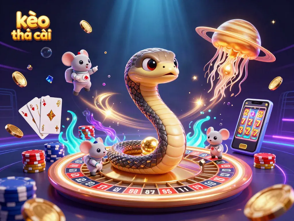 Engage in immersive kèo nhà cái action with 3D cartoon characters at a cosmic roulette scene.