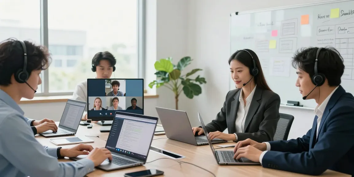 Remote call control technology empowering team collaboration in a modern office.