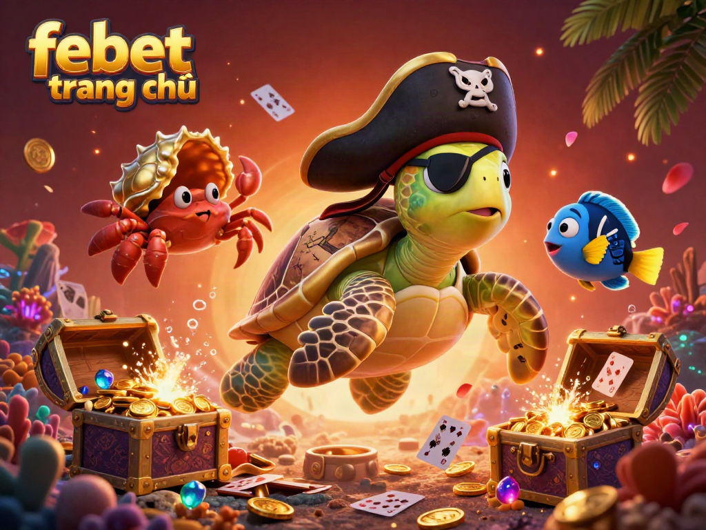 Engaging scene with febet trang chủ, showcasing the lively underwater characters and treasure in a casino-themed illustration.