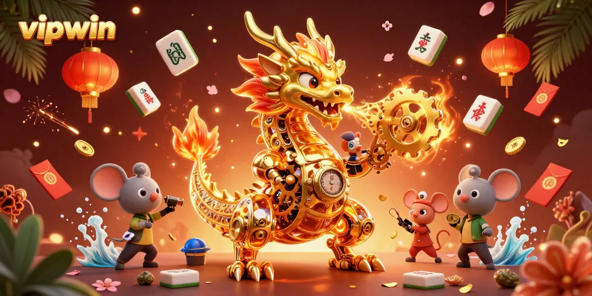 Engage in thrilling gameplay at vipwin, featuring a golden dragon and dynamic casino elements.