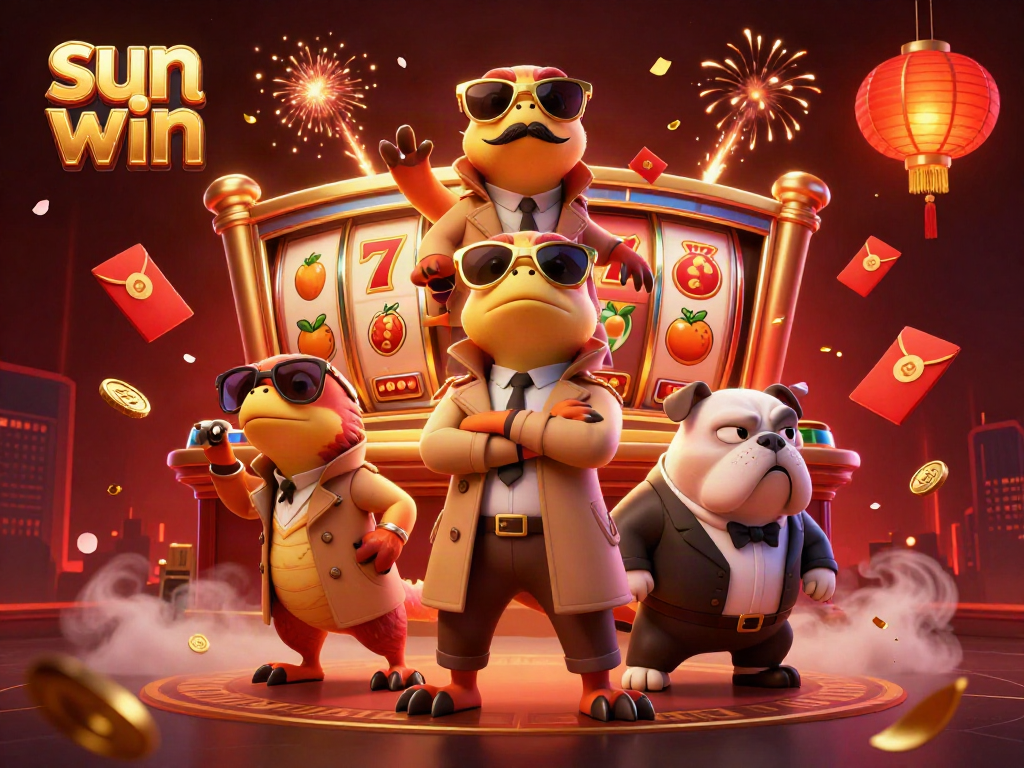 Experience thrilling gameplay at sun win with vibrant casino elements and animated characters.