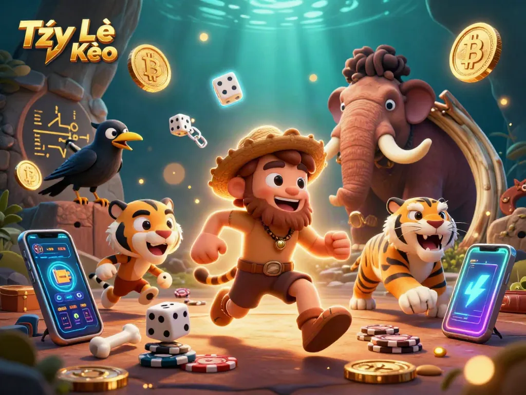 Experience Tỷ Lệ Kèo in a dynamic prehistoric casino scene filled with vibrant gambling elements.