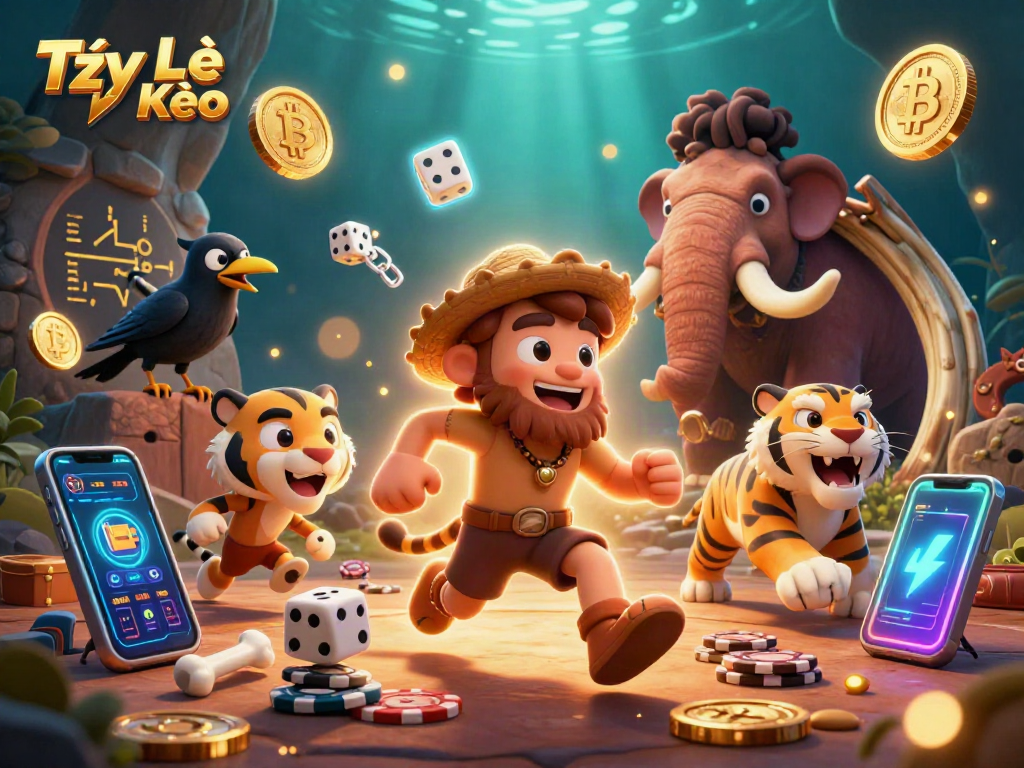 Experience Tỷ Lệ Kèo in a dynamic prehistoric casino scene filled with vibrant gambling elements.