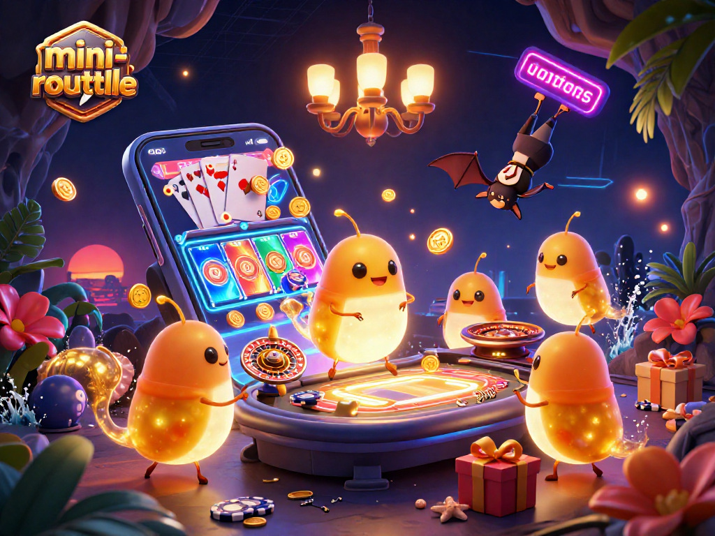 Engage with the exciting mini-roulette gameplay in a vibrant cave casino scene.