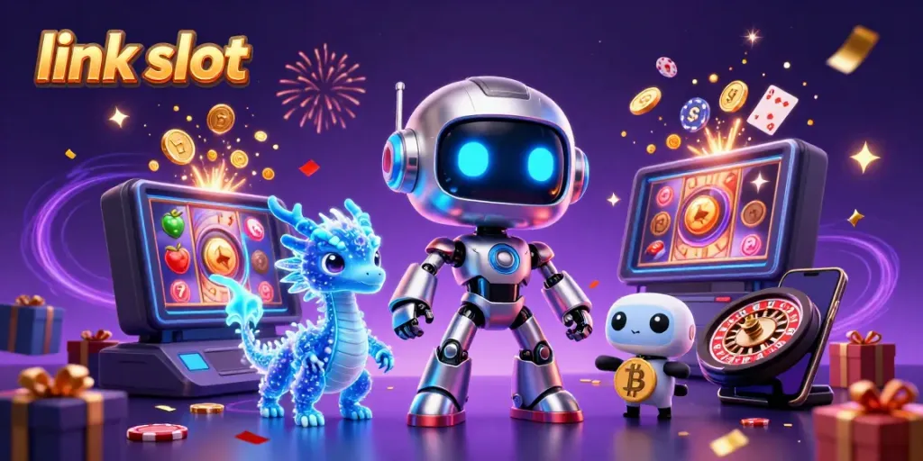 Engaging 3D scene showcasing link slot gaming with vibrant characters and elements emphasizing casino excitement