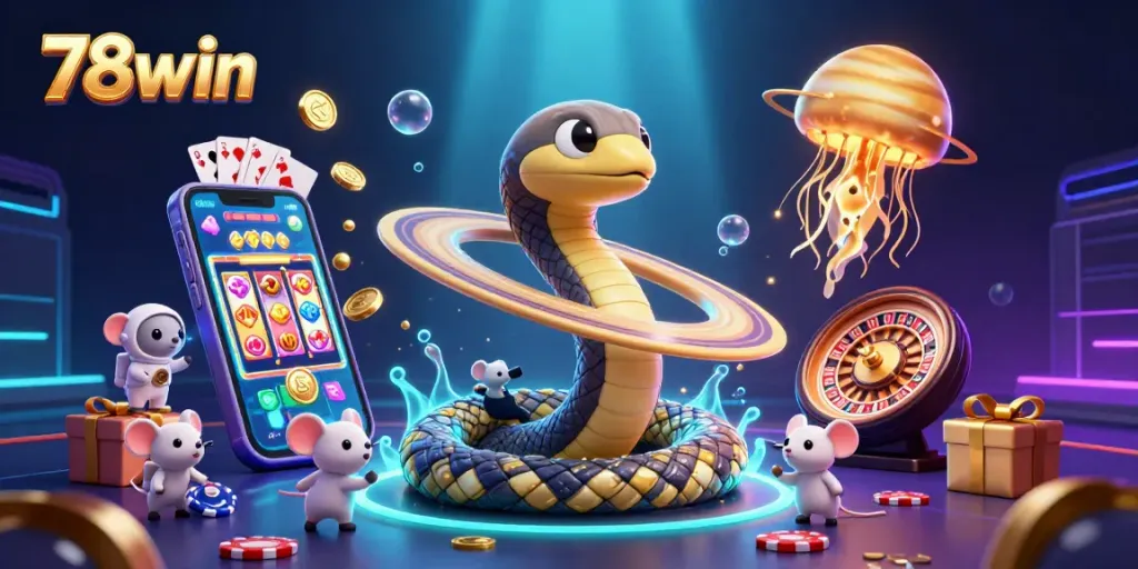 Spin the roulette with 78win while mice astronauts bet on Saturn's rings in a cosmic online casino scene.