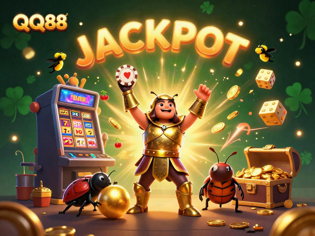 Celebrate wins at QQ88 with a vibrant scene of victory and excitement at the casino.