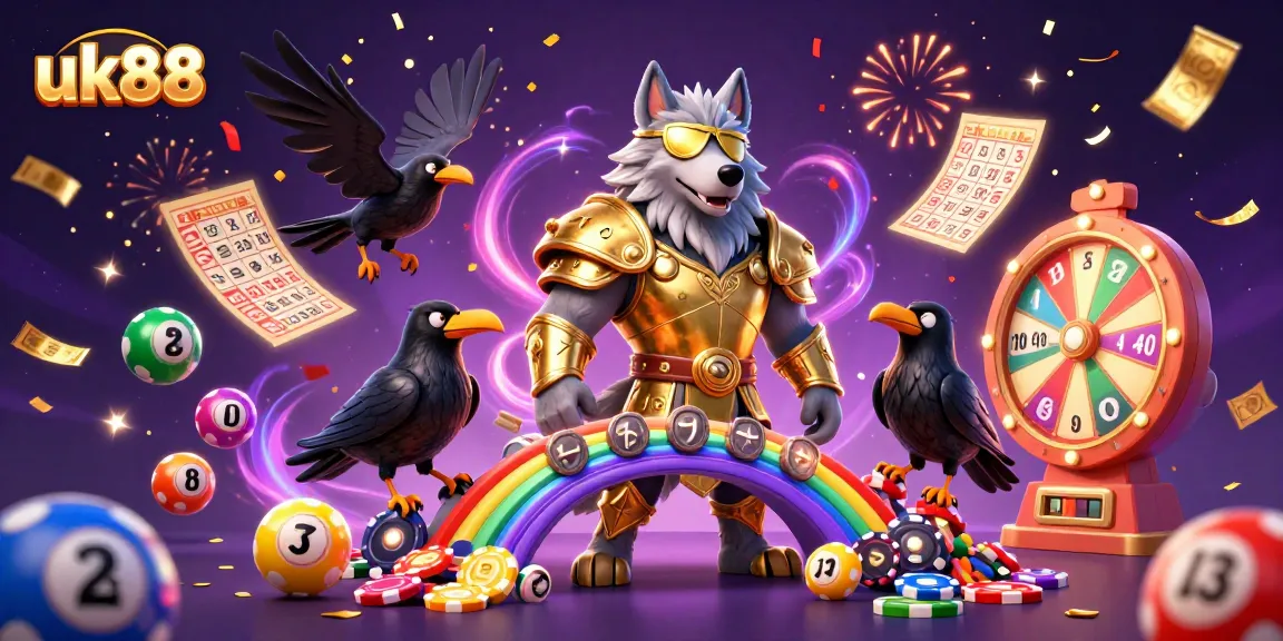 Engage in exciting lottery adventures with uk88, showcasing dynamic scenes of fun gaming elements.