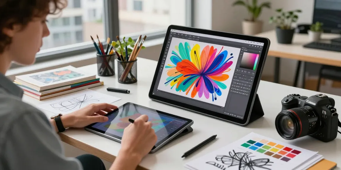Creating vibrant designs with juicy ai in a modern art studio.