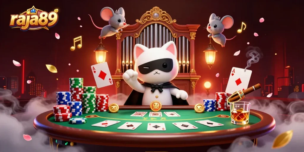 Experience thrilling gameplay with raja89's vibrant casino scene featuring colorful poker action and enchanting characters.