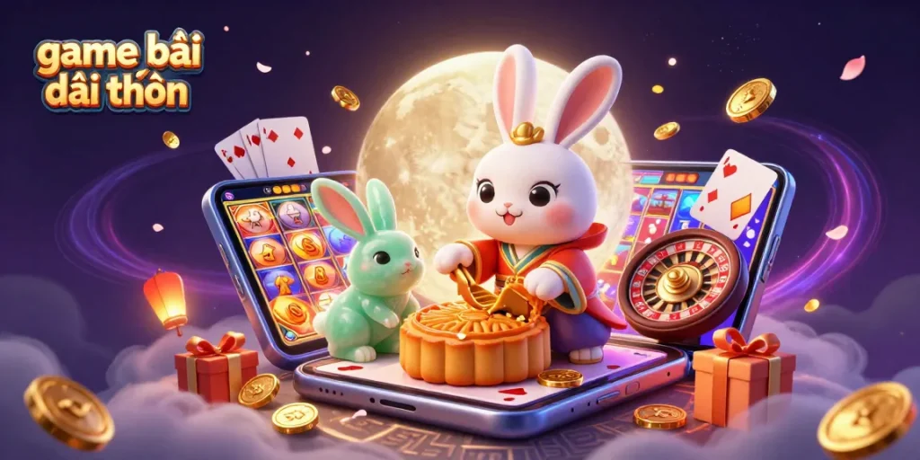 Experience game bài đổi thưởng with a vibrant scene featuring a moon rabbit and casino elements.