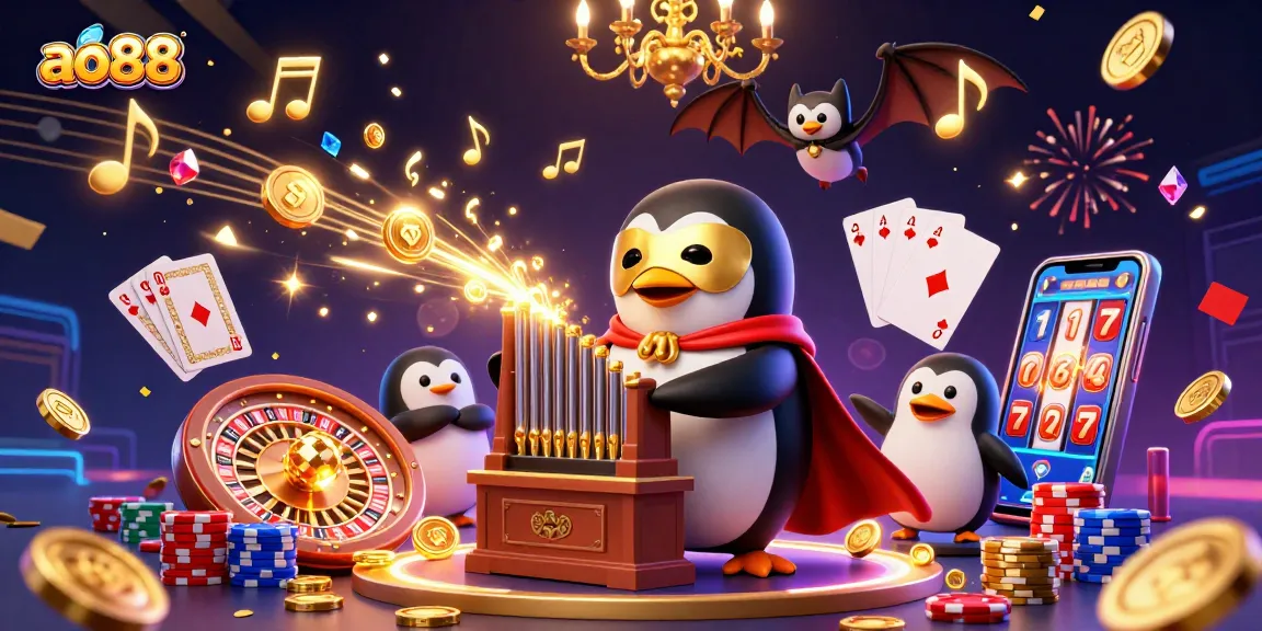 Spin and win at ao88 with a 3D playful casino scene featuring golden coins and jackpot excitement.