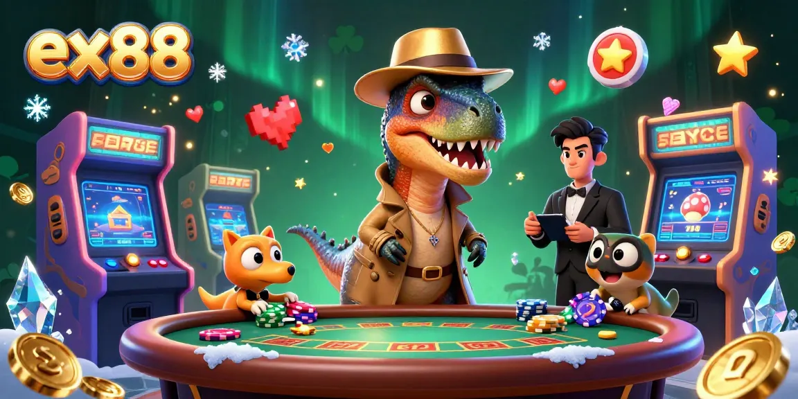 Experience winning strategies at ex88 with thrilling casino action featuring a velociraptor at a blackjack table