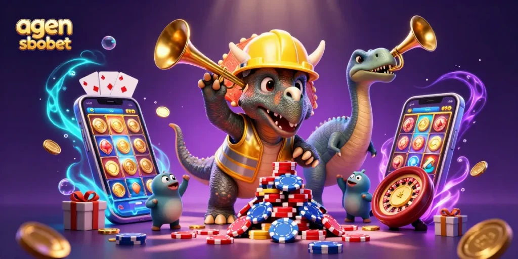 Engage in thrilling betting action with agen sbobet in this vibrant 3D illustration.