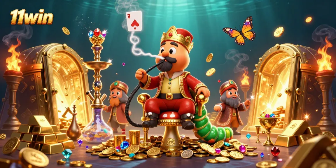 Experience the excitement of 11win by winning big with games and treasures in this vibrant casino illustration.