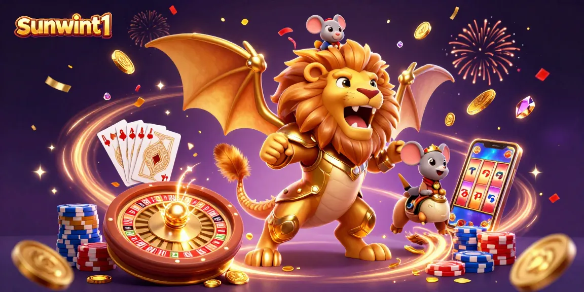 Engage with sunwint1's thrilling 3D casino scene featuring vibrant characters and dynamic game elements.