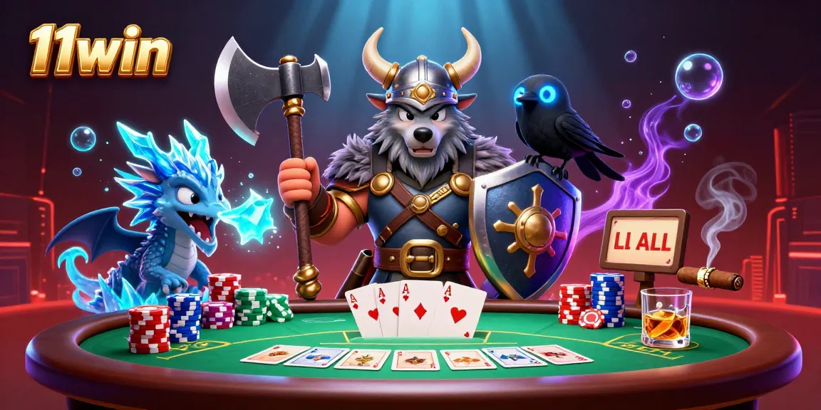 Experience thrilling poker action with 11win's Viking hero battling at the table