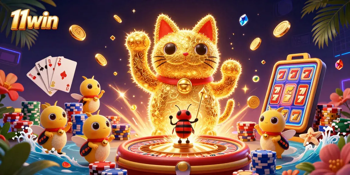 Engage with thrilling 11win casino fun through vibrant 3D luck-filled illustration.