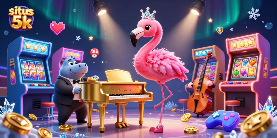 Experience vibrant casino fun at situs 5k with colorful characters and game elements in a lively 3D scene.