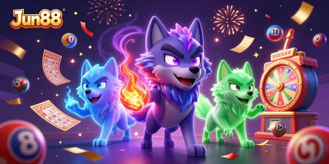 Join Jun88 for thrilling lottery action with colorful balls, spooky wolves, and exciting game elements.