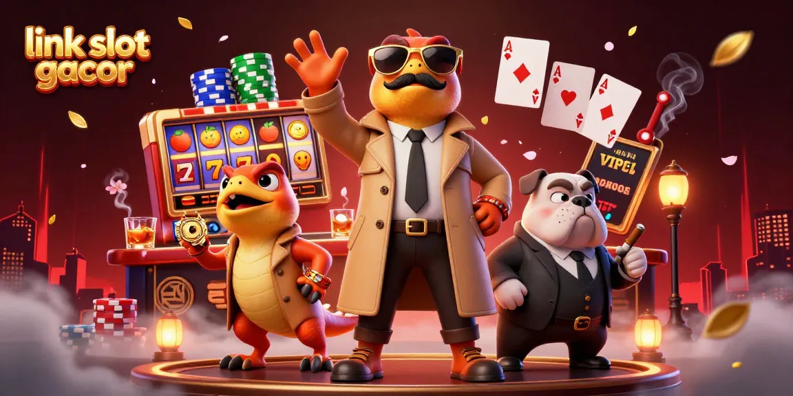 Experience the thrill of link slot gacor with animated raptors at a vibrant casino scene.