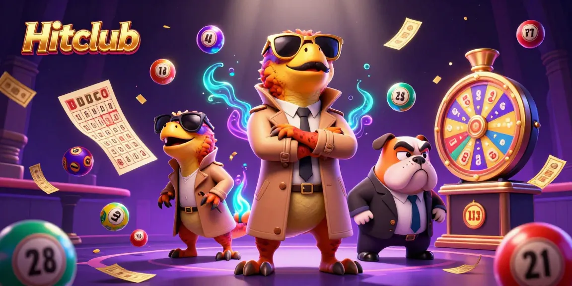 Engage at Hitclub with raptors amusingly attempting to enter a casino lounge while lottery balls fly around.