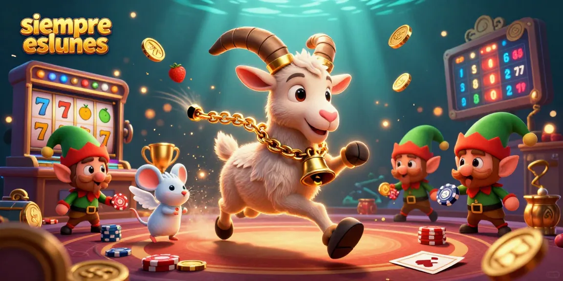 Engage with siempreeslunes in a festive horror casino scene, featuring a Krampus goat and mischievous elves.
